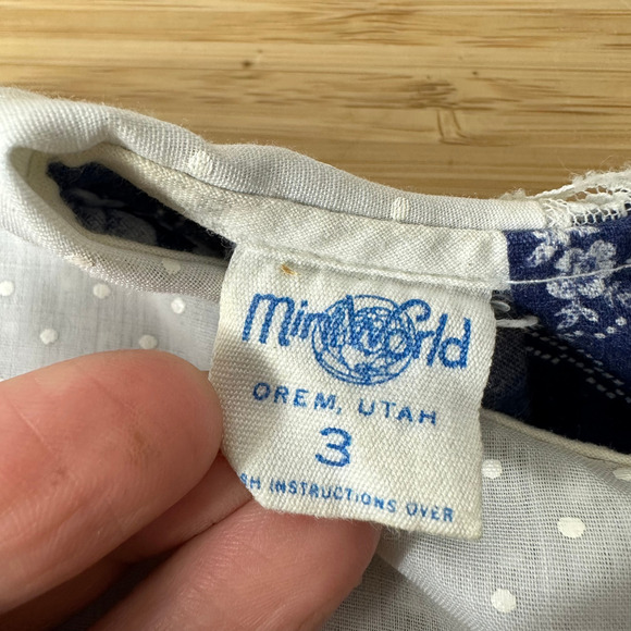 Vintage Mini World Girls Dress Size 3 Floral Lace Peter Pan Collar Blue USA Made - Picture 3 of 11